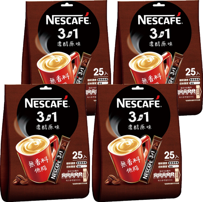 NESCAFE 雀巢咖啡 三合一 濃醇原味, 15g, 25包, 4袋