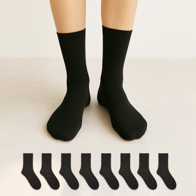 유어삭스 여성용 구멍NO 앞코 두겹 보강 흘러내림 없는 골지양말 8켤레