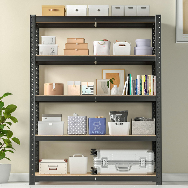 코멧 튼튼한 무볼트 간편조립 철재 선반, 블랙, 5단