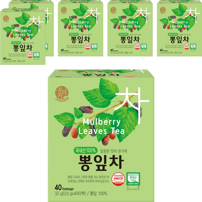 우리차 뽕잎차, 800mg, 40개입, 6개