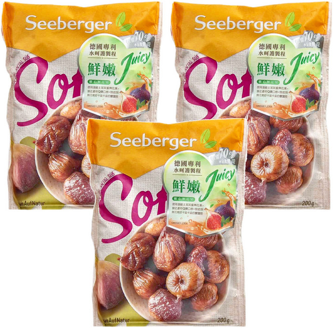 德國 Seeberger 軟無花果乾 德國原裝進口 天然日曬 無添加色素香料防腐劑, 200g, 3包