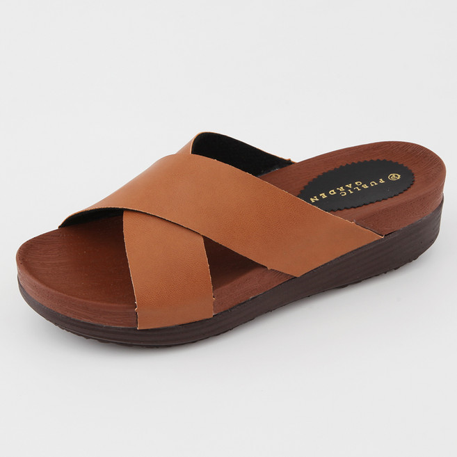 PUBLIC GARDEN 常客姐姐 女款經典柔軟氣墊增高拖鞋 5cm, 250, 棕色