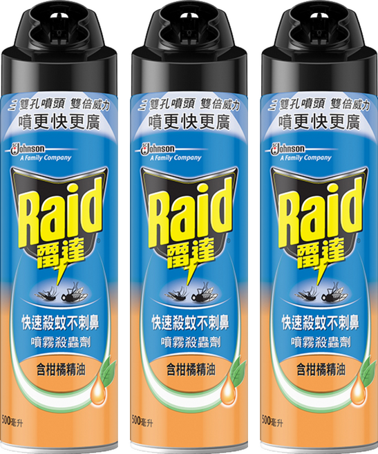 Raid 雷達 噴霧殺蟲劑 含柑橘精油, 500ml, 3罐