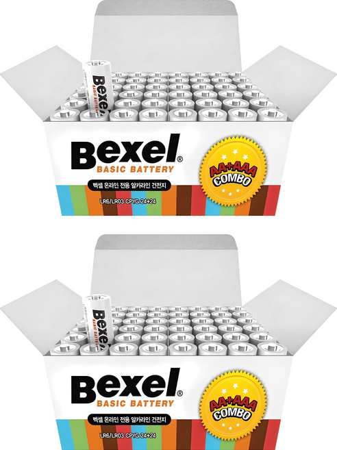 벡셀 베이직 알카라인 건전지 AA 24개 + AAA 24개 콤보팩, 48개입, 2세트