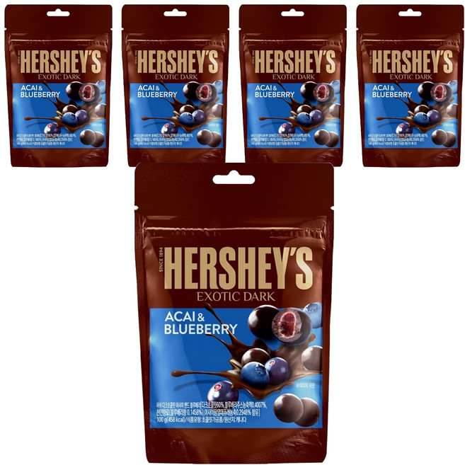 HERSHEY'S 好時 巴西莓藍莓夾餡黑巧克力, 5包, 100g
