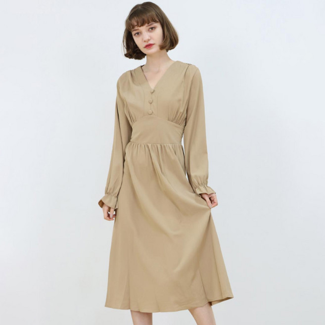 페이퍼먼츠 여성용 러블리 브이넥 실키 롱 햅번 우아 원피스 13182