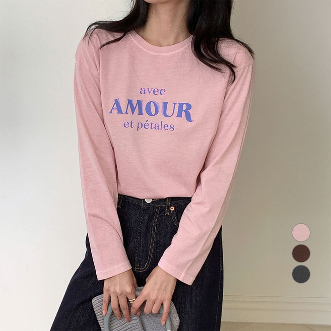 아피나르 여성용 릴렉스드핏 피그먼트 다잉 긴팔 그래픽 순면 티셔츠