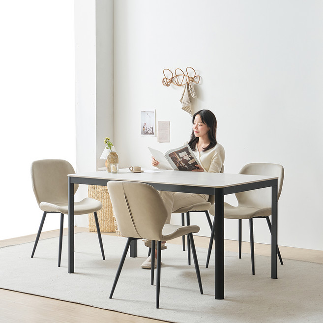 보니애가구 플랫 1400 세라믹 식탁의자세트 4인용 방문설치, 아티쿠스그레이 + 루트베이지, 일반의자 4