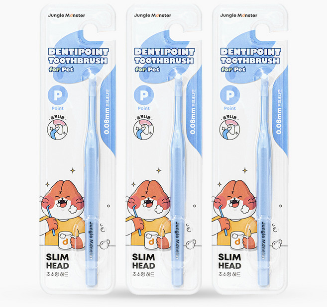 정글몬스터 반려동물 덴티포인트 칫솔, 혼합색상, 3개