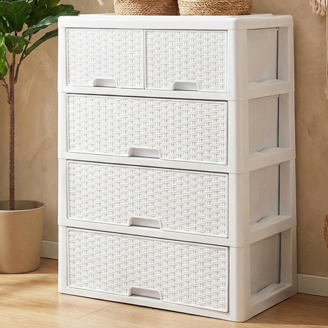 라탄 스마일 양면 서랍장, 화이트, 5개