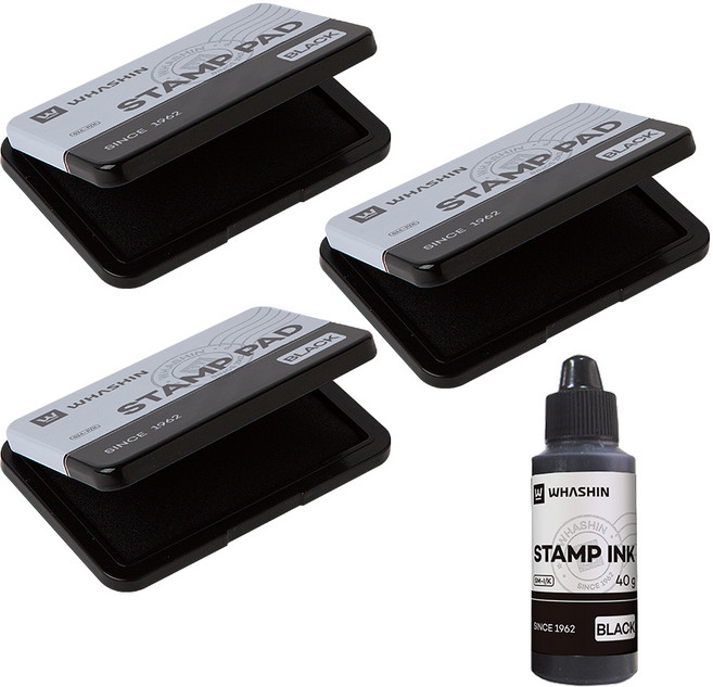 화신 스탬프 패드 3개+스탬프 잉크 1개, 1세트, 블랙(패드, 잉크)