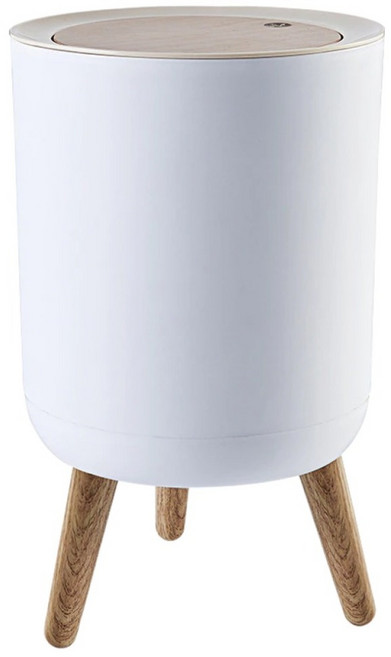 高腳木紋按壓式垃圾桶, 白色
