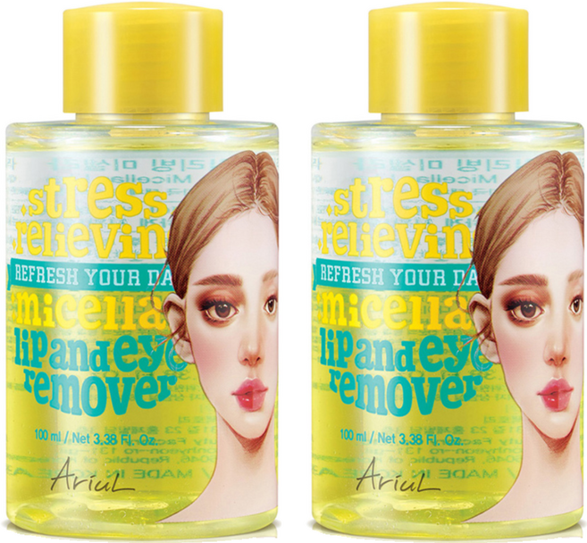 아리얼 스트레스 릴리빙 미셀라 립 앤 아이 리무버, 100ml, 2개