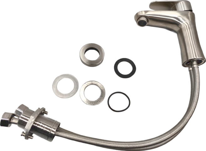 LEADER 麗達 304不鏽鋼 單孔面盆 冷熱水龍頭 附45cm進水管 LBE ST-64 1150g, 1組