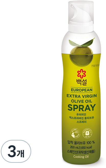 백설 유러피안 엑스트라버진 올리브 오일 스프레이, 3개, 200ml