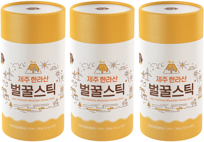 제주양봉 1등급 제주 한라산 벌꿀스틱 7호 30p, 360g, 3개