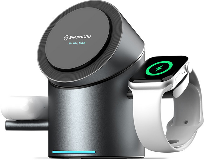 신지모루 Qi2 3in1 무선충전 맥세이프 M 윙 터보 애플 워치 거치대, 블랙메탈, 1개