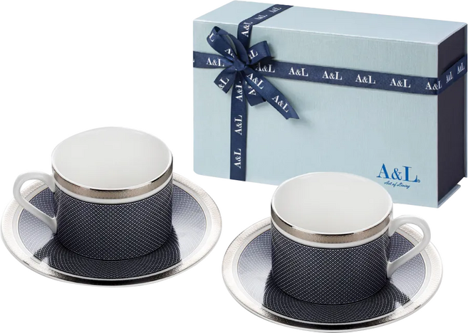 A&L 骨瓷咖啡對杯禮盒組, 王者寶藍 寶藍色, 1組