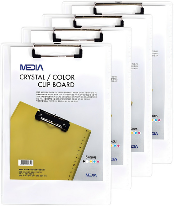 MEDIA 크리스탈 칼라 클립보드 A4, 투명색, 4개