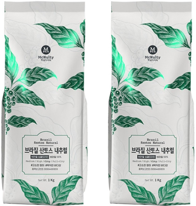 McNulty 巴西桑托斯天然咖啡豆, 未研磨, 1kg, 2包