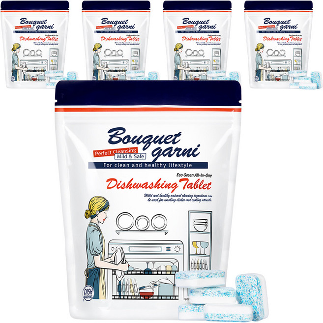 부케가르니 에코 그린 식기세척기 세제 타블렛형, 500g, 5개