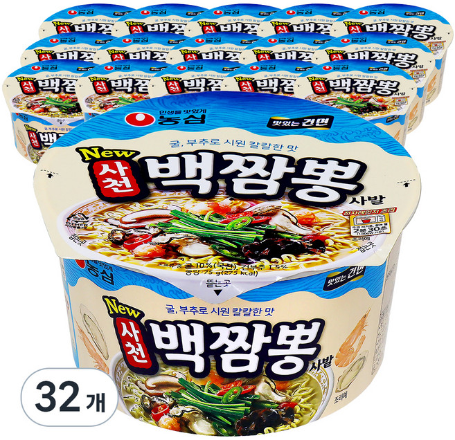 농심 사천 백짬뽕 사발 75g, 32개