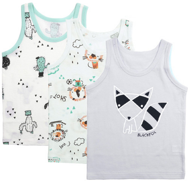 메이키즈 남아용 애니멀 프렌즈 오가닉 편면 런닝 3종 세트