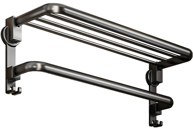 吸盤系列太空鋁折疊2層毛巾架 60 x 22 x 17.5cm, 槍灰色, 1個