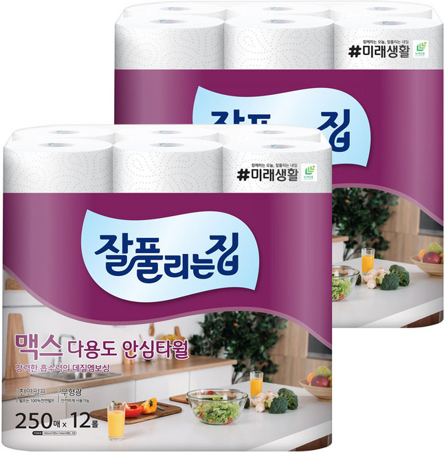 잘풀리는집 맥스 다용도 천연펄프 롤키친타올, 250매, 24개