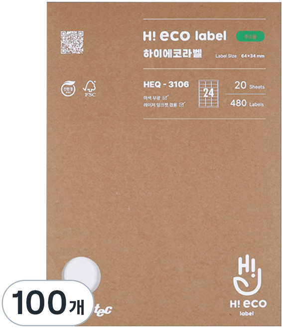 폼텍 하이에코 주소용 라벨지 HEQ-3106, 24칸, 100개