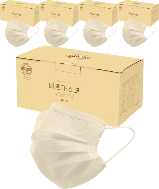 고르고 바른 마스크 대형 성인용, 50매입, 5개, 연베이지