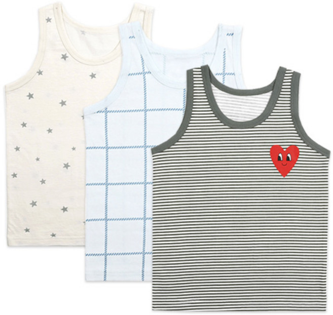 메이키즈 남아용 심플 보이 오가닉 편면 런닝 3종 세트