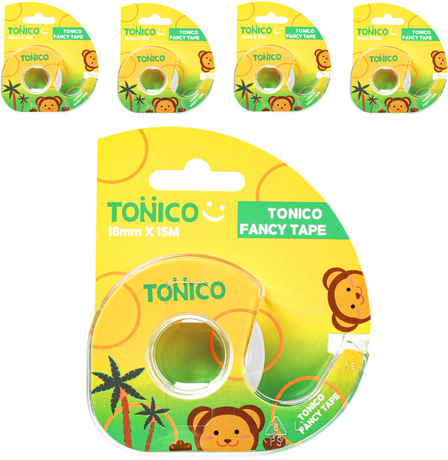 신흥테이프 토니코 사무 문구 핸디컷 팬시테이프 18mm X 15M 투명 몽키, 5개