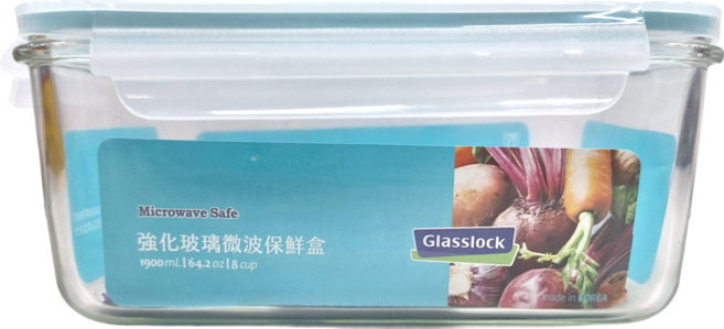 Glasslock 格拉氏洛克 長方型強化玻璃微波保鮮盒, 1個, 容器 + 蓋子