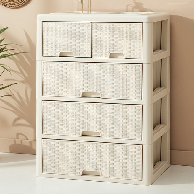 라탄 스마일 양면 수납장, 베이지, 5개