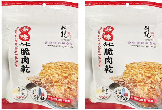 Taiwan dried meat king 軒記 台灣肉乾王 杏仁脆豬肉乾 蒜味, 100g, 2包