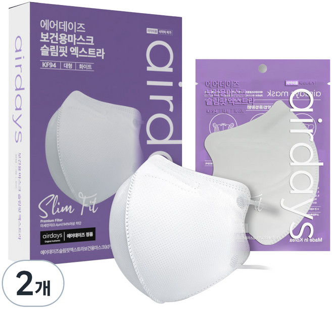 에어데이즈 슬림핏 보건용 마스크 엑스트라 대형 KF94, 50개입, 2개, 화이트