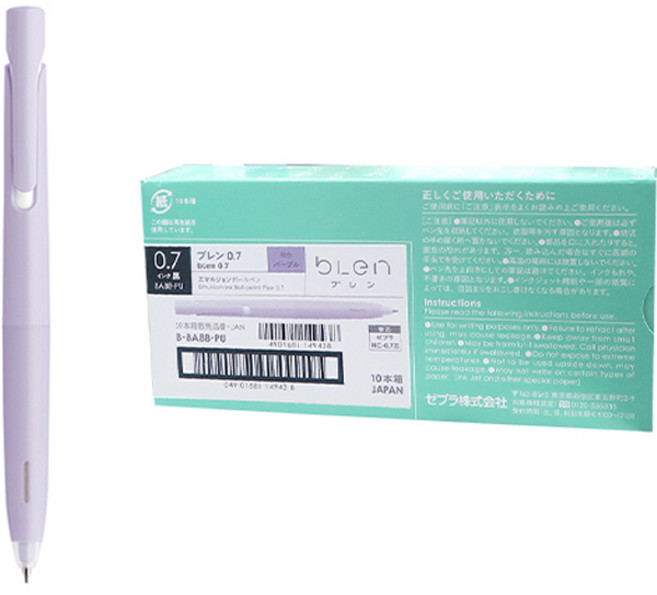블렌 제브라 볼펜 0.7mm 10p, 퍼플(바디) + 블랙(잉크), 1세트