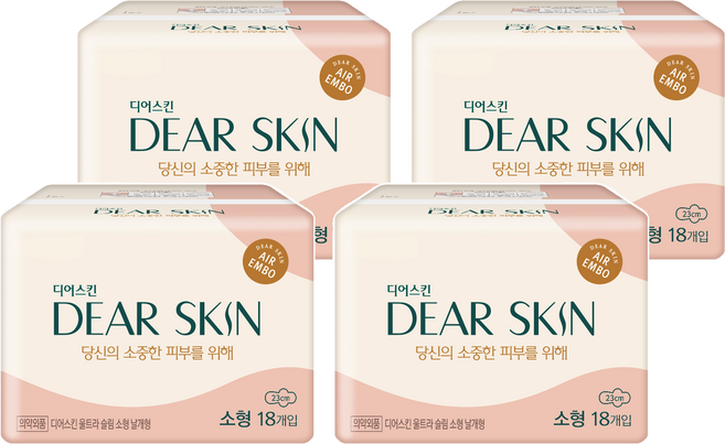 디어스킨 에어엠보 울트라 슬림 생리대 날개형, 소형, 18개입, 4개