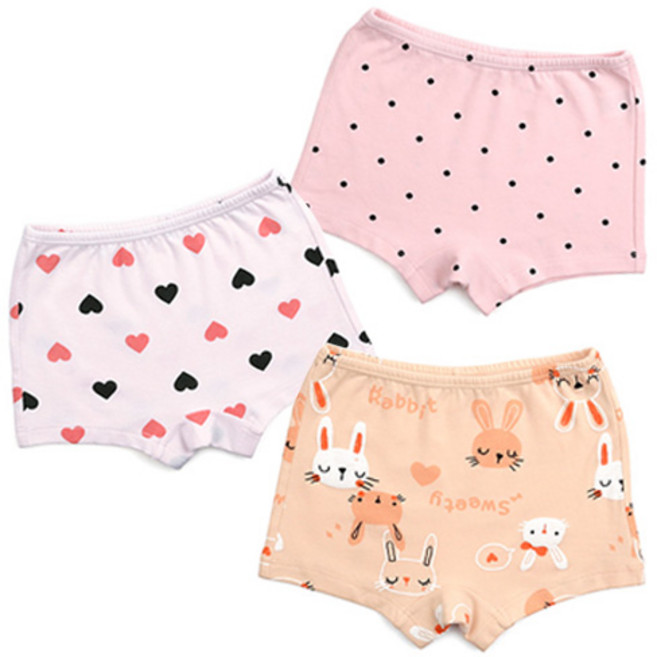 메이키즈 여아용 오가닉 베리 바니 면 스판 드로즈 팬티 3종 세트