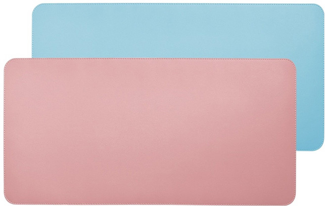 ezlife 雙面拼色防水皮革滑鼠墊/餐桌墊 70 x 35cm 辦公居家兩相宜, 淺藍色 + 煙粉色, 1個