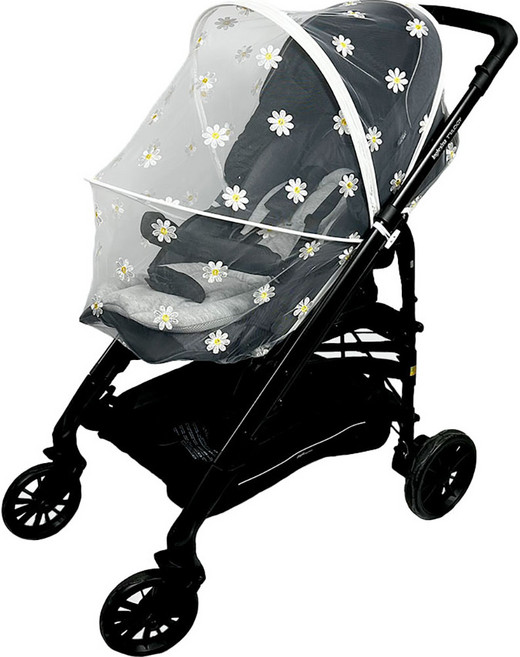 깨비다 데이지 자수 지퍼형 유모차 모기장, 아이보리, 1개