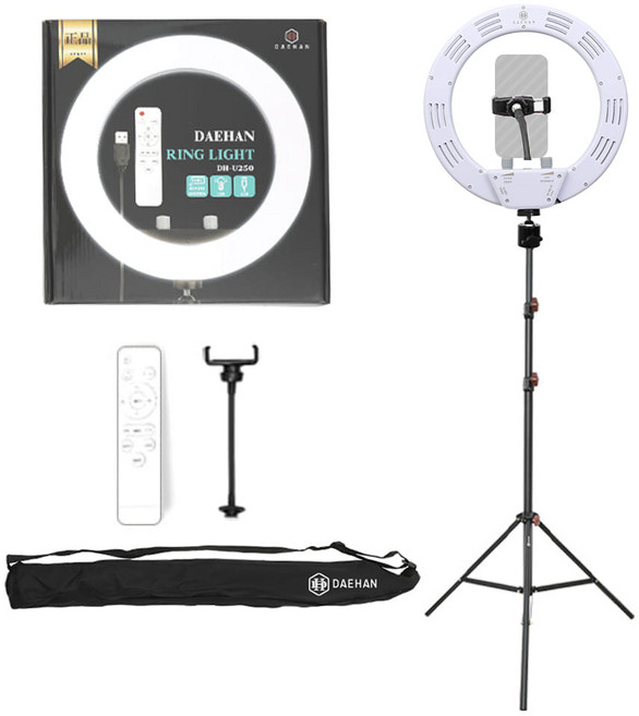 대한 유튜브 1인 라이브 방송 촬영 조명 링라이트 25.4cm +슈퍼 스탠드 거치대 + 삼각대 가방 세트, DH-U250(화이트), 1세트