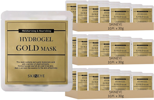 SKINEYE 黃金水凝膠面膜 保濕滋養 含純金和玻尿酸, 10片, 3組