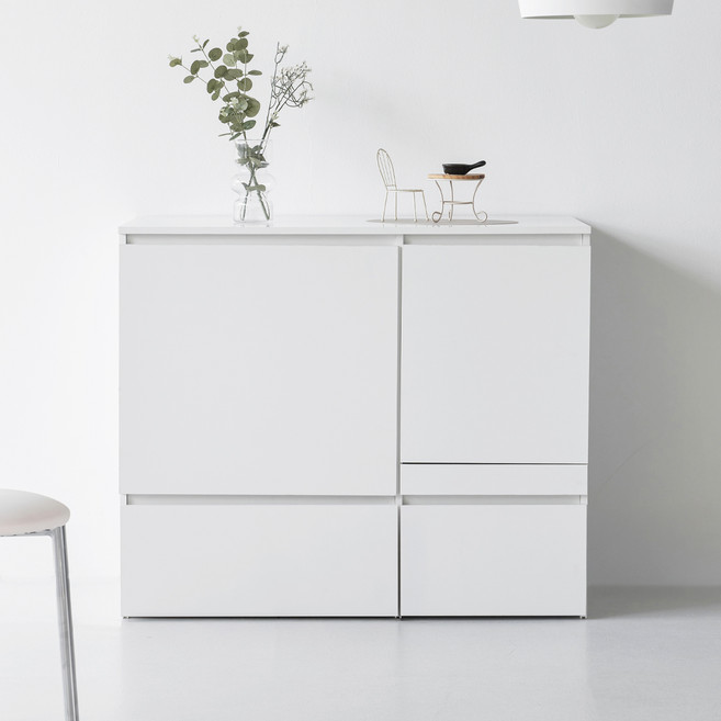 도모디자인 오르딘 주방 광폭 1000 렌지수납장 방문설치, 화이트, 2단