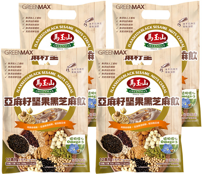 馬玉山 亞麻籽堅果黑芝麻飲, 28g, 12包, 4袋