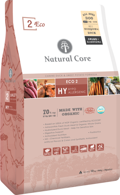 네츄럴코어 전연령 강아지 에코2 하이포알러제닉 큰입자 기능성 사료, 피부/피모+알러지, 10kg, 1개
