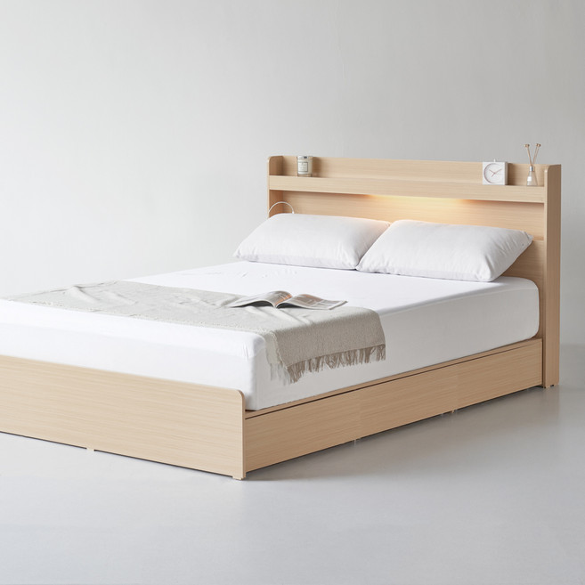 도모디자인 라베노 LED 3단 수납형 침대 프레임 단품 방문설치, 우드