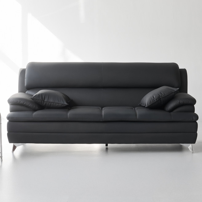 도모 아르티제 가죽 3인용 소파 + 쿠션 2p 세트 방문설치, 블랙