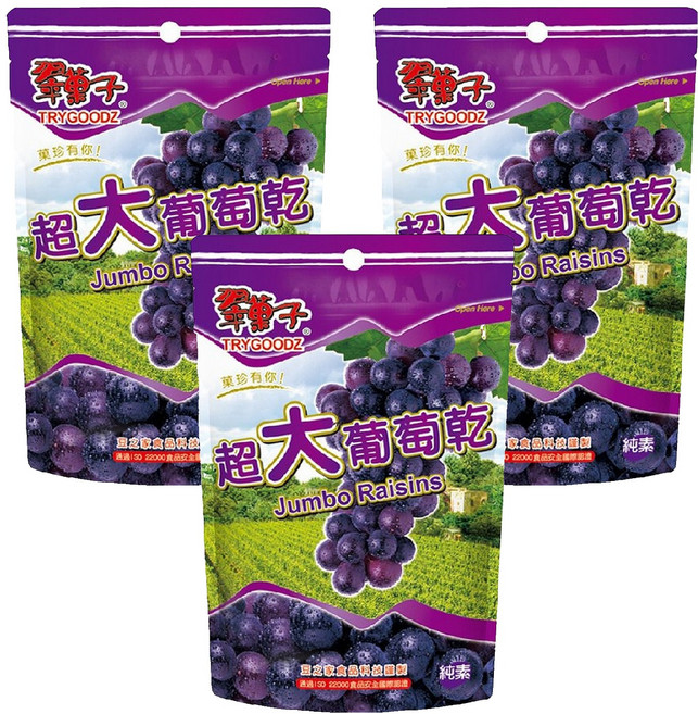 TRYGOODZ 翠菓子 豆之家 超大葡萄乾鮮果乾, 280g, 3包